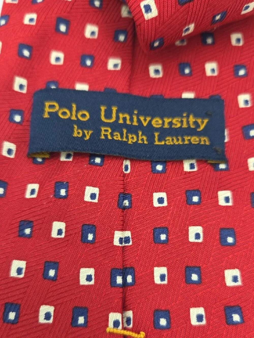 Polo University Ralph Lauren Red Tie with Navy and Cream Geometric Dots